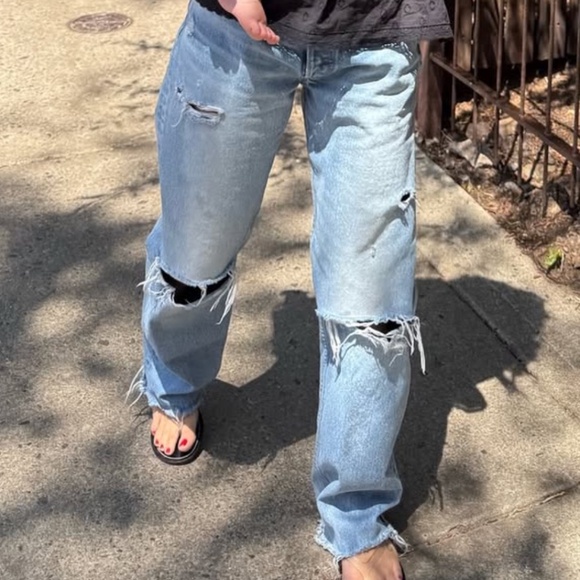 Moussy Vintage Mid Rise Distressed Straight Leg Jeans - Picture 2 of 2